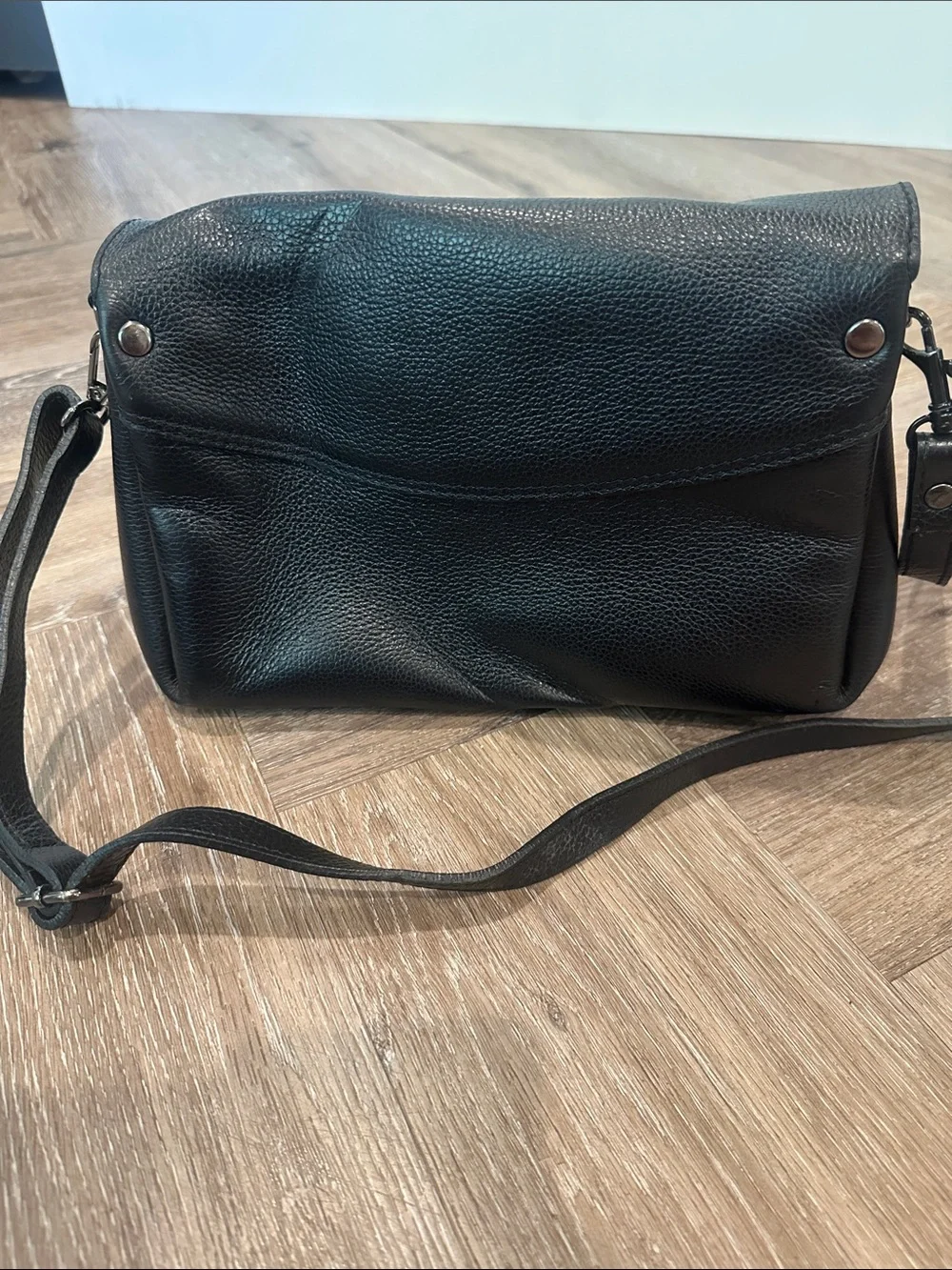 Italian Leather Black Crossbody Bag